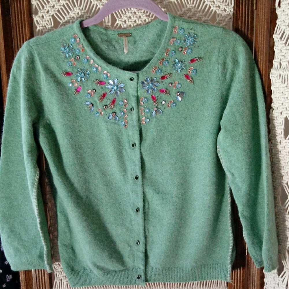 Free people mint jeweled cardigan Sm